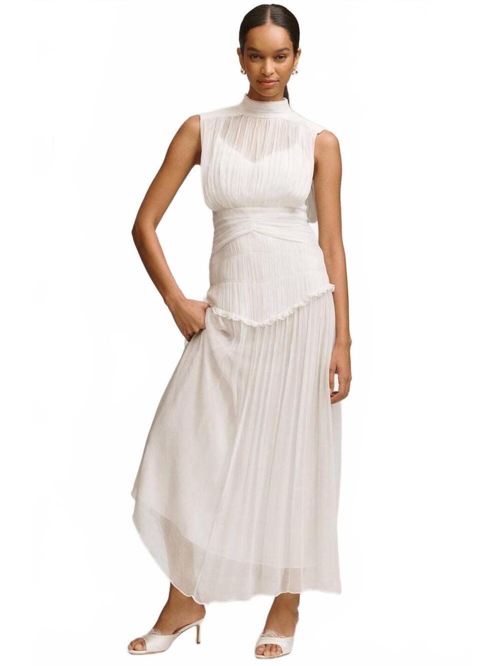 $420 Shona Joy Clemence High Neck Maxi Dress in Ivory Antropologie Sz 6 # 1013